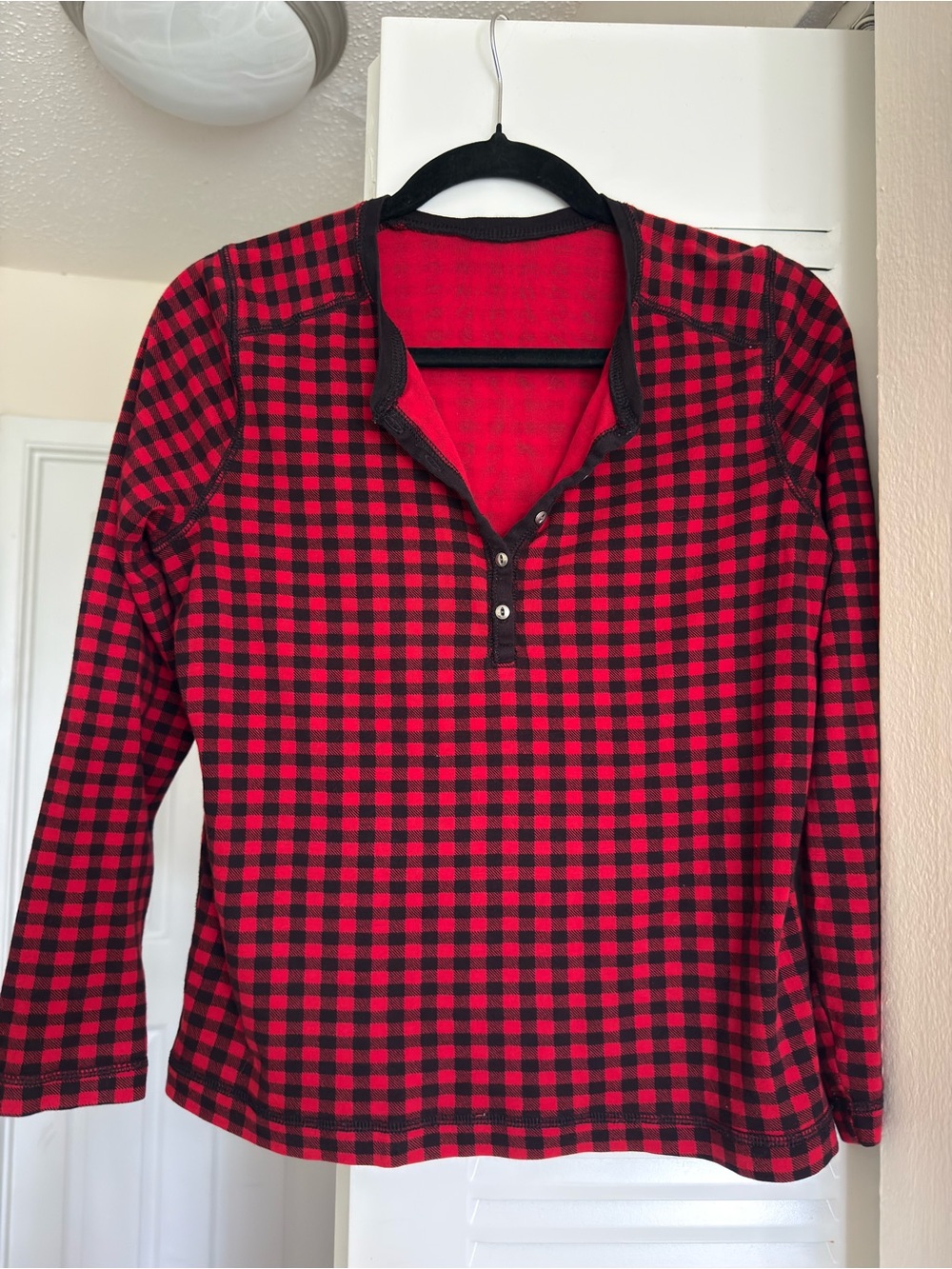 Women’s Chaps Red & Black Buffalo Plaid Henley Top